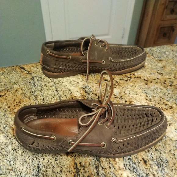 FRYE Men\'s Brown Woven Leather 3-Eye Boat Shoes Loafers Size 9 main image 9